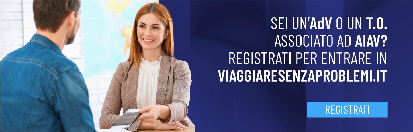 Sei un'agenzia di viaggio o un tour operator associato ad AIAV? Registrati per inetrare in Viaggiare Senza Problemi.